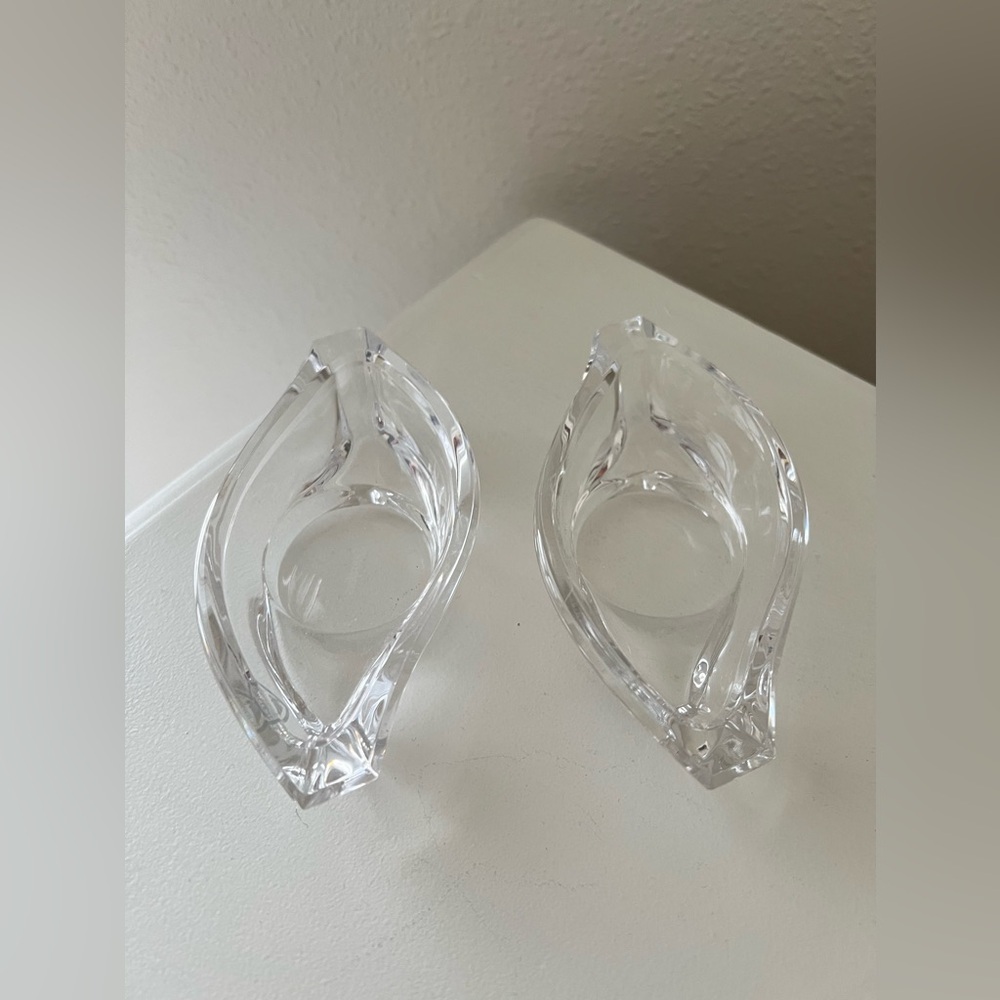 ORREFORS | Full Lead Crystal WAVE | Set of 2 Votive Candle Holders
